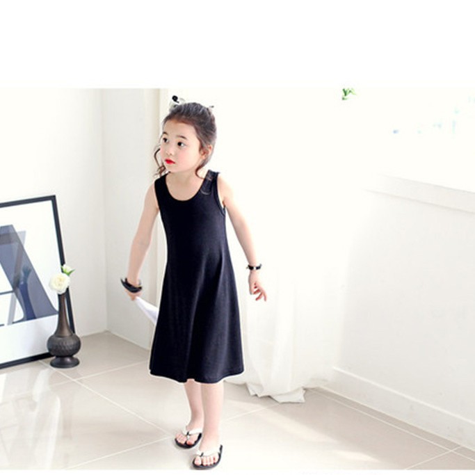 Estilo coreano de los niños ropa de verano de las niñas falda chaleco estilo lindo europeo y americano vestido fresco de los niños falda de algodón padre-niño ropa de las mujeres