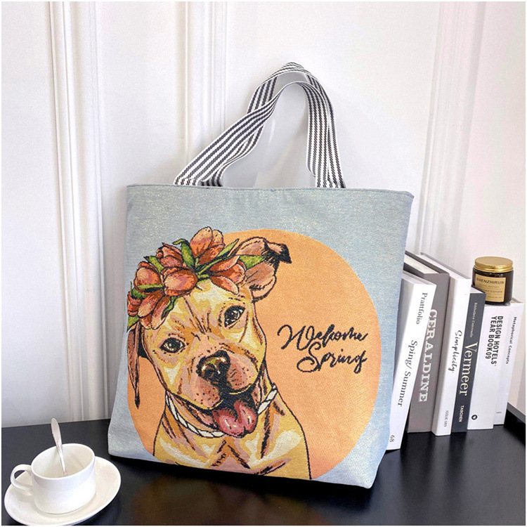 189g Weight Polyester Lining Material Zipper Closure Type Double Shoulder Straps Strap Type Tote Bag Bags Type Casual, Daily Occasion Linen Material Animal Pattern All Seasons Season Women's Gender Cute Style Square Shape Women's Linen Animal Cute Square Zipper Tote Bag 27