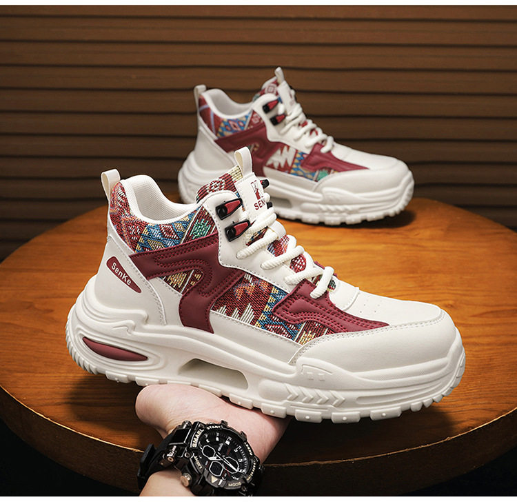 Giày thể thao nam cổ trung, giày sneaker năng động đế dày tăng chiều cao, dây buộc, phối màu — Việt Nam, màu, đen chi tiết 19