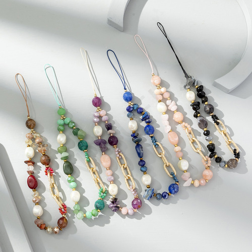 European and American Internet celebrity ins style colorful multi-element mobile phone chain creative short ladies mobile phone case hanging chain lanyard