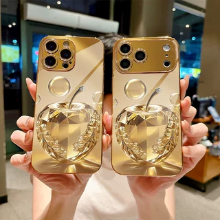 泡泡金苹果适用于iPhone17电镀金玻璃壳16pro/14Plus/xsmax保护套