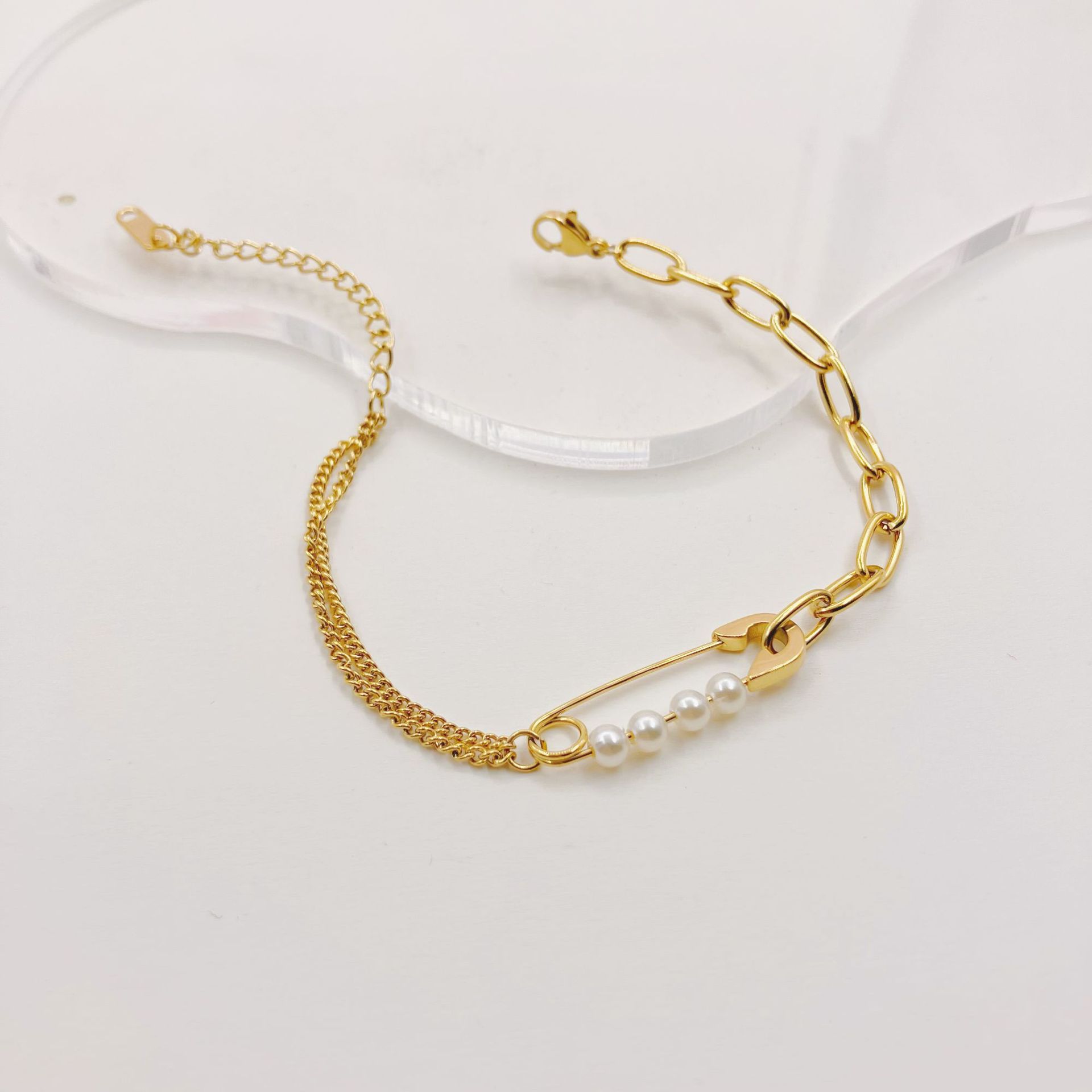 Simple Style Geometric Stainless Steel Plating Artificial Pearls Bracelets