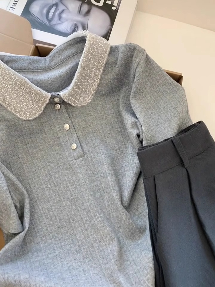 Áo thun nữ cổ polo tay ngắn dáng rộng mùa hè — Màu xám