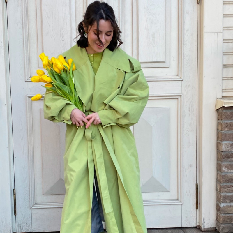 In Stock - Real Shot of British Trendy Solid Color Lapel Tie-Waist Trench Coat for Women, New Spring 2026 Model, Cross-Border European and American Style