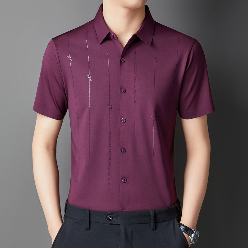 men's silk summer casual elastic thin universal breathable shirt