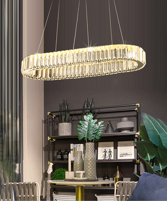 创意LED水晶吊灯长椭圆形现代简约餐厅灯饰客厅房间吊灯跨境灯具|ms