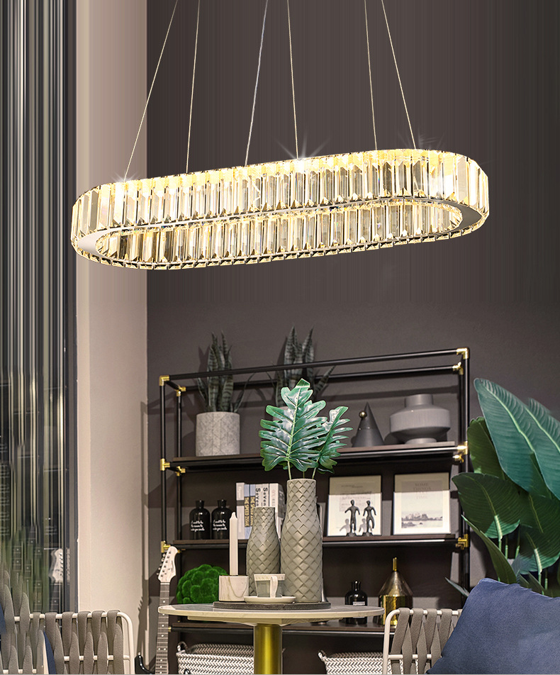 创意LED水晶吊灯长椭圆形现代简约餐厅灯饰客厅房间吊灯跨境灯具|ms