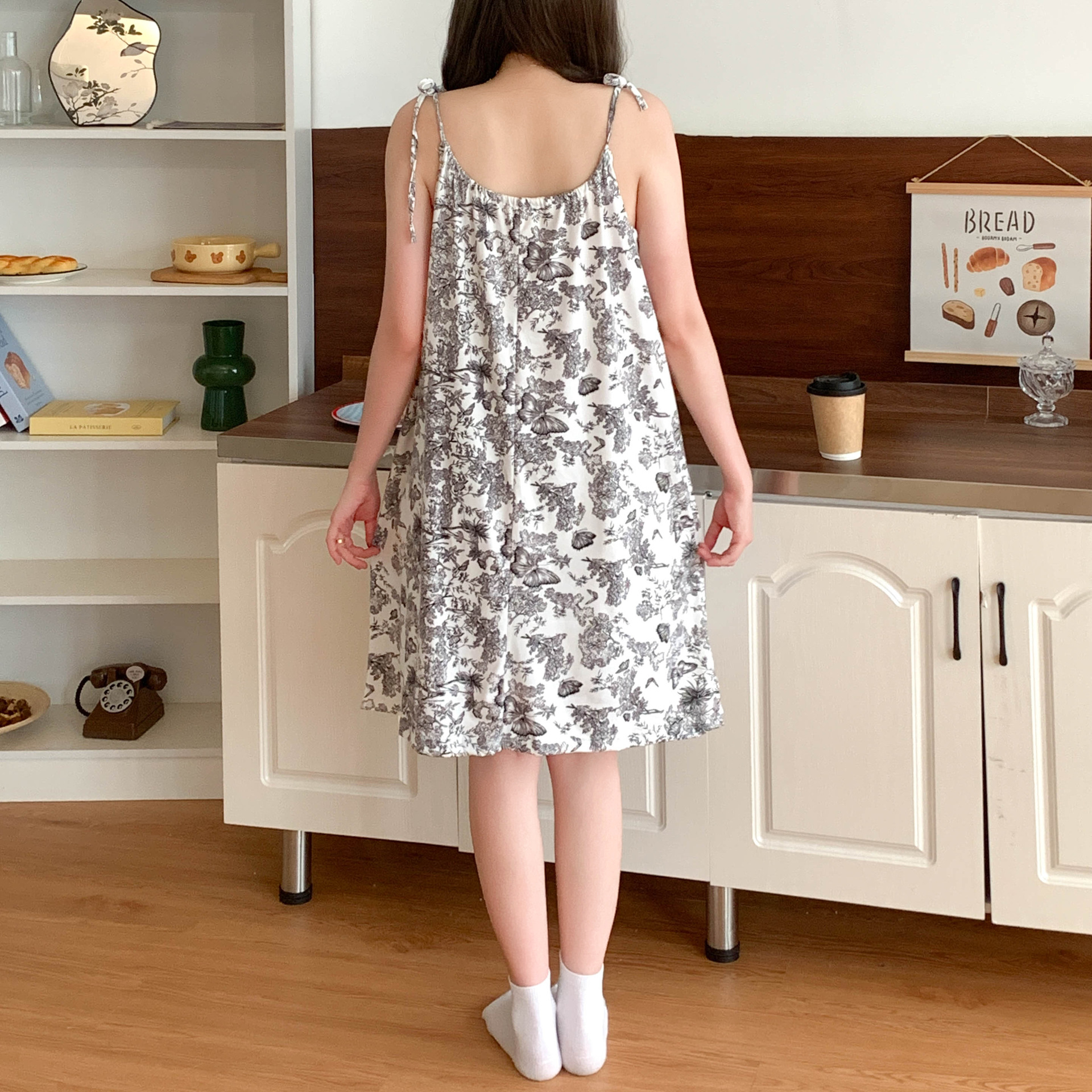 Pijama con cojín de pecho para mujeres de verano nuevo estilo chino pinturas de tinta dulce estudiantes de ocio harness pijamas caseros comercio exterior al por mayor