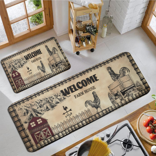 Farmhouse Farm Chicken Ground Mat Kitchen Two-Piece Entrance Door Mat Foot Mat TEMU Non-Slip
