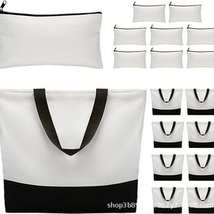Canvas Tote Blank Canvas Bag Large Patchwork Shopping Bag DIY Pencil Case with Zipper Makeup Bag Wow