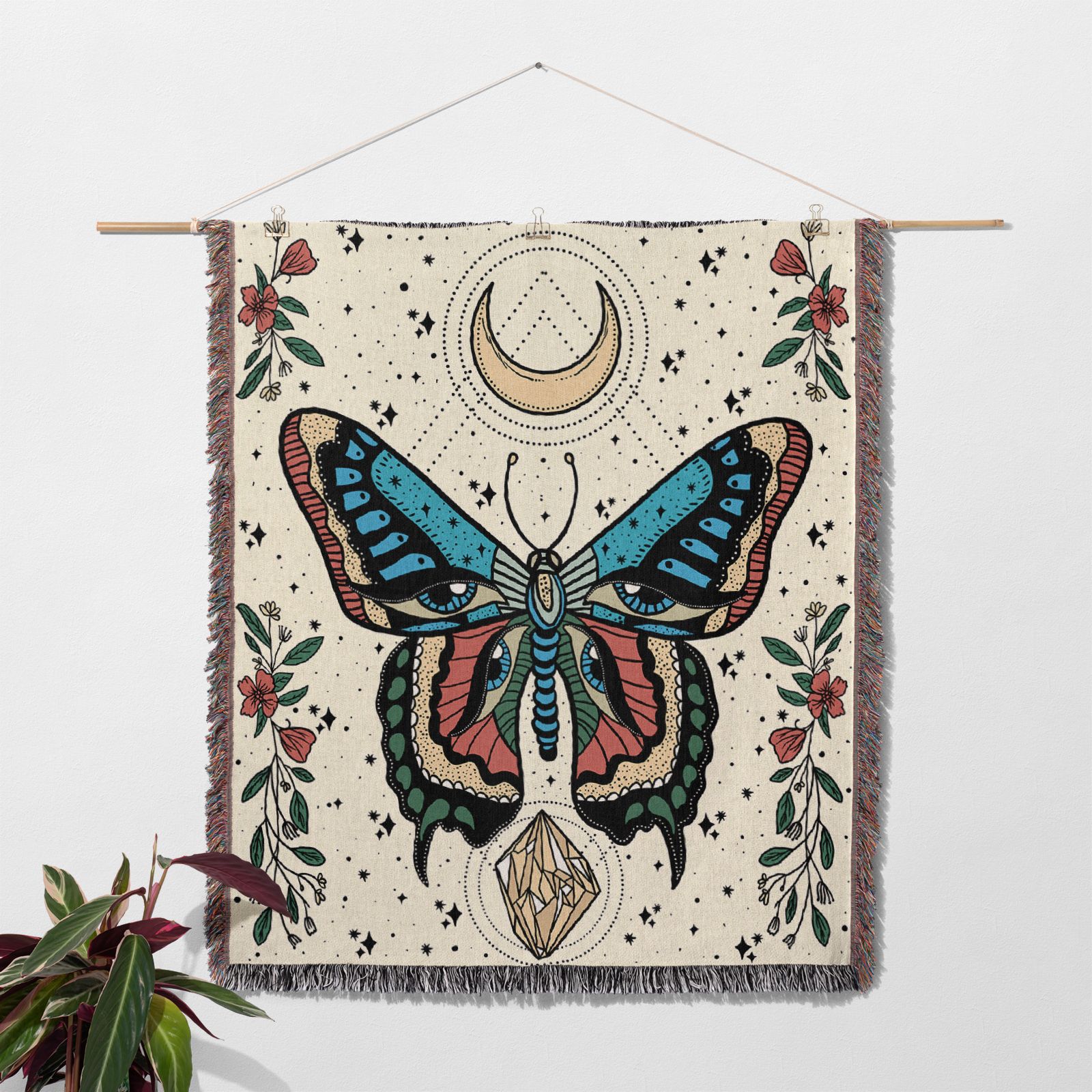 Flower, Butterfly Pattern Fashion Flower Butterfly Cotton Blanket