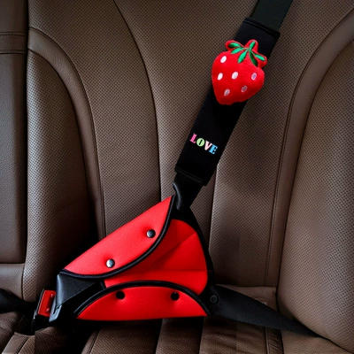 Four-Season Children's Car Seatbelt Adjuster Anti-Neck-Strangling Shoulder Protector Cartoon Shoulder Protector Universal for All Seasons (Seat belt shoulder pad) - red-strawberry-four-seasons-universal