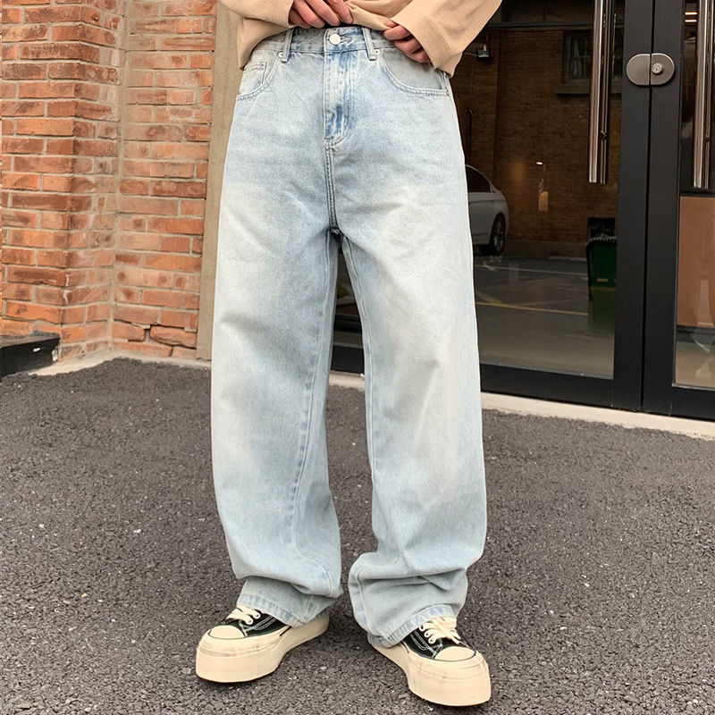 Youth Niche Design Light Blue Straight Jeans New Trendy Brand Versatile Cleanfit Loose Wide-Leg Pants Youth Niche Design Light Blue Straight Jeans New Trendy Brand Versatile Cleanfit Loose Wide-Leg Pants