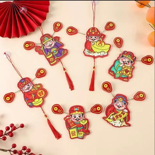 God of Wealth Refrigerator Sticks Magnetic Stereo Pendant New Year Festive Creative Bronzing Living Room Decoration Potted Plant Hanging Decoration Dress Up