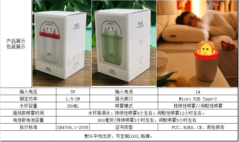 创意桌面加湿器家用静音卧室小型便携车载氛围灯香薰喷雾空气加湿详情3