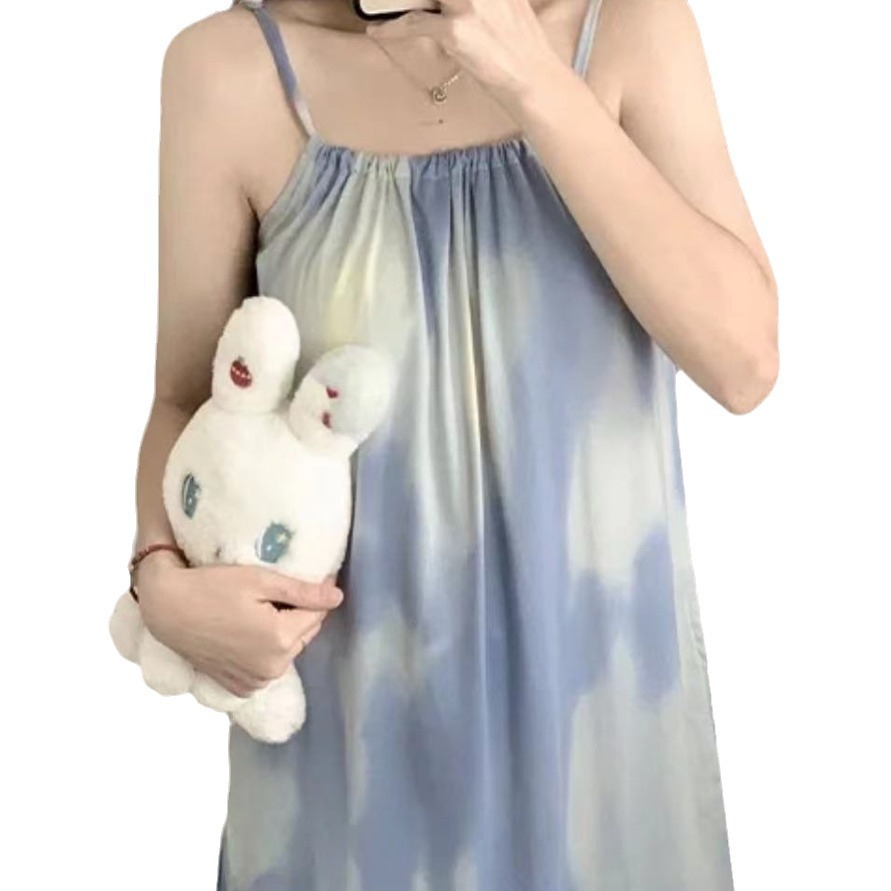 Verano nuevo vestido de pijama de armband dulce mujer cojín de pecho fresco correa de cuello se puede usar vestido de pijama suelto