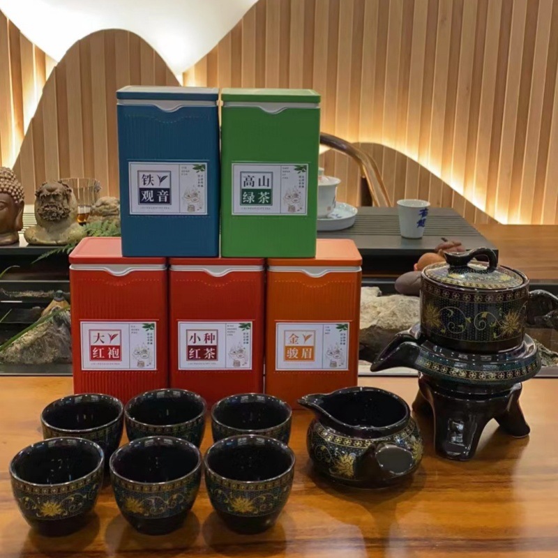 送茶具五大名茶组合共500g金骏眉小种红茶大红袍铁观音乌龙茶绿茶