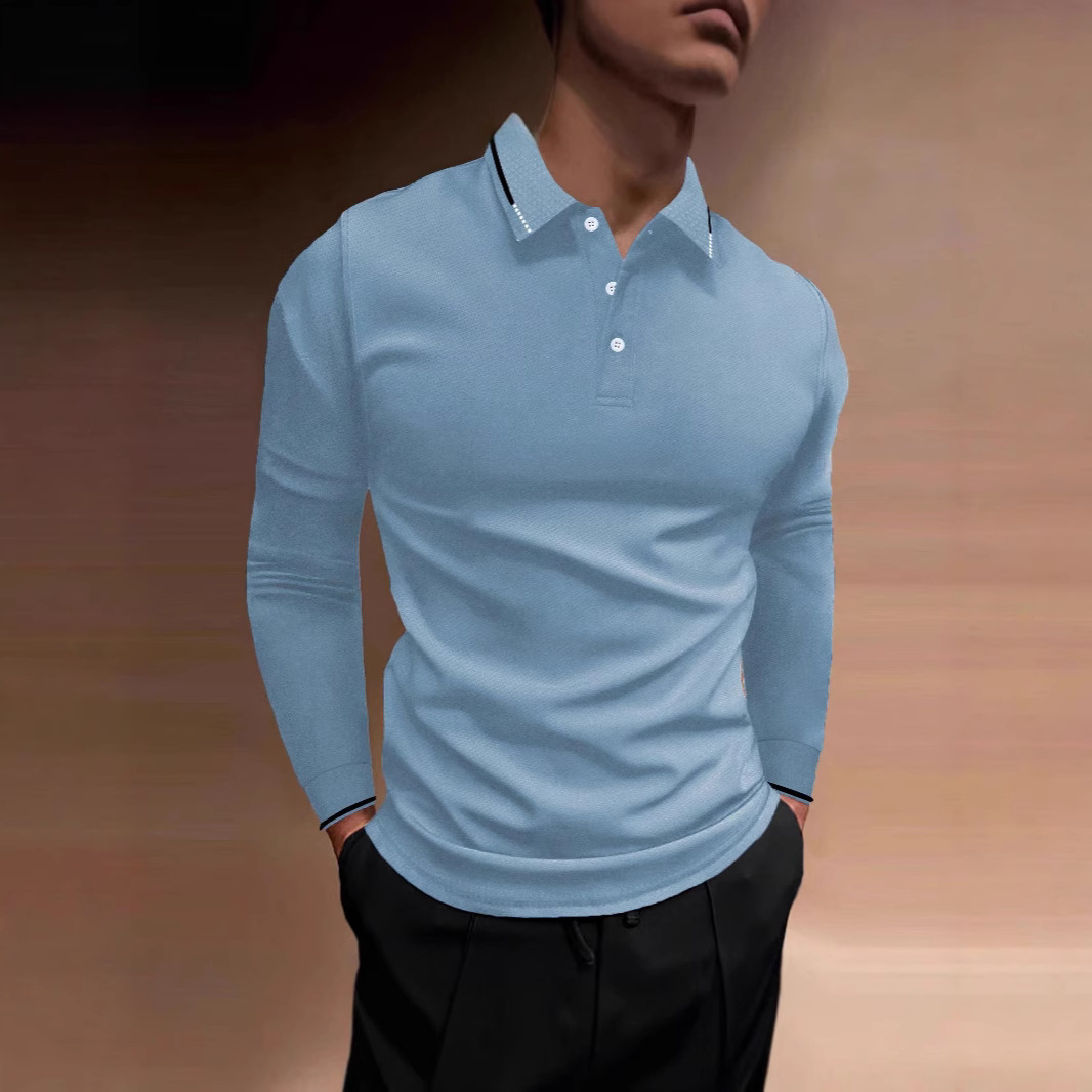 Amazon Europa y América Comercio exterior transfronterizo negocio de los hombres otoño fitness Deportes Ocio cuello alto manga larga Polo de rayas verticales