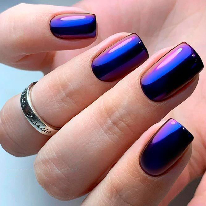 Medium-Sized Square Fake Nails with Chrome-Plated Mirror Surface, Light Blue, Sweet and Cool Aurora Style, European and American Ins-Style, Cross-Border Hot Sale Medium-Sized Square Fake Nails with Chrome-Plated Mirror Surface, Light Blue, Sweet and Cool Aurora Style, European and American Ins-Style, Cross-Border Hot Sale