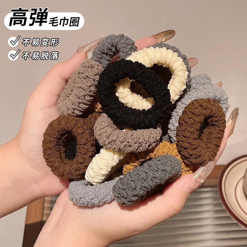 Cuerda para la cabeza de alta elasticidad y duradera para las niñas con un anillo para el cabello de cola de caballo alto para las mujeres 2025 nueva cuerda para el cabello de felpa de otoño e invierno ensanchada y engrosada