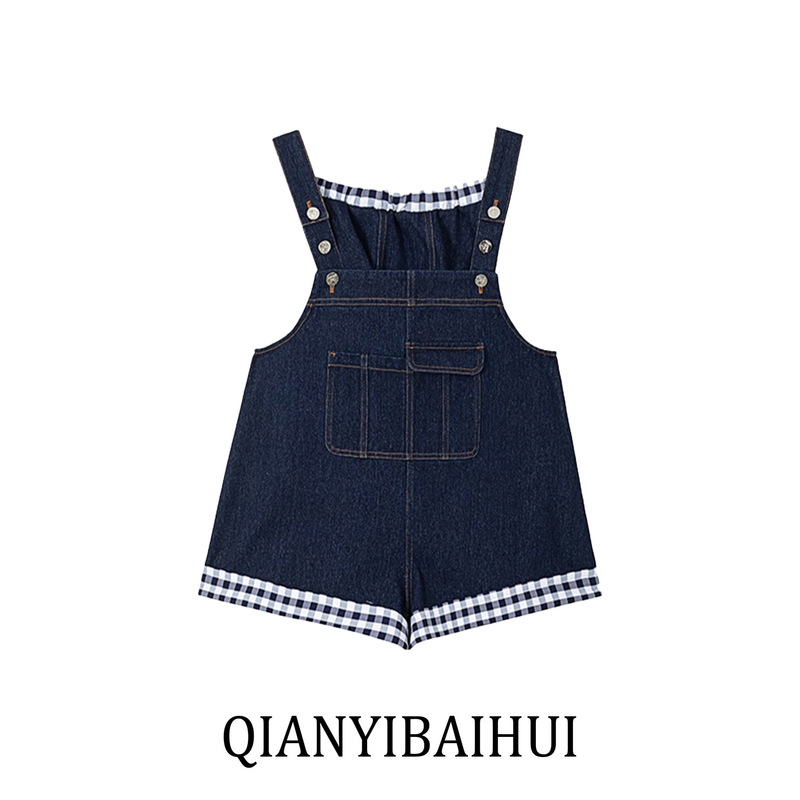 Cute Salt-Style Petite Denim Overalls with Hood, Age-Reducing 2025 Autumn Fashion Versatile Loose Denim Shorts