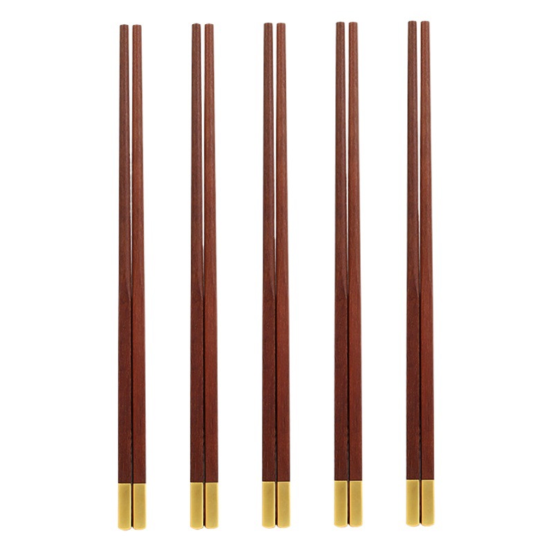 Palillos de madera de ala de pollo del hogar palillos de cabeza de oro en caja niebla oro sándalo rojo palillos chinos palillos restaurante letras en stock al por mayor