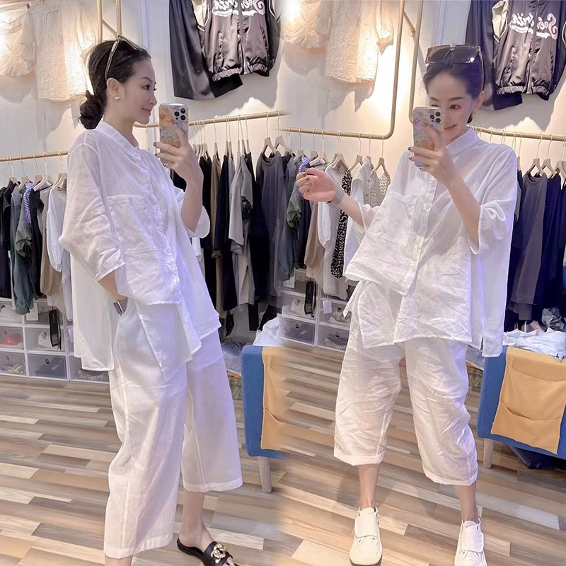 Готовый комплект из рубашки и шорт с защитой от солнца, женский летний костюм в европейском стиле, рубашка нестандартной формы, широкие брюки, комплект из двух предметов