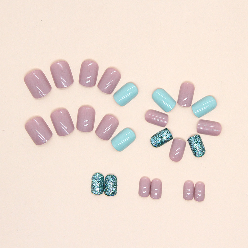 Pièces d'ongles courtes scintillantes, vert lac naturel et frais, à la mode, nouvelle collection printemps/été_voghion.com