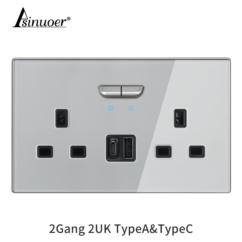 インターナショナルエレクトロニクス ガラストグルグレー 表示灯付き LED大型パネルプラグ 1オープン5 5穴スイッチ 電源オフプラグ|undefined