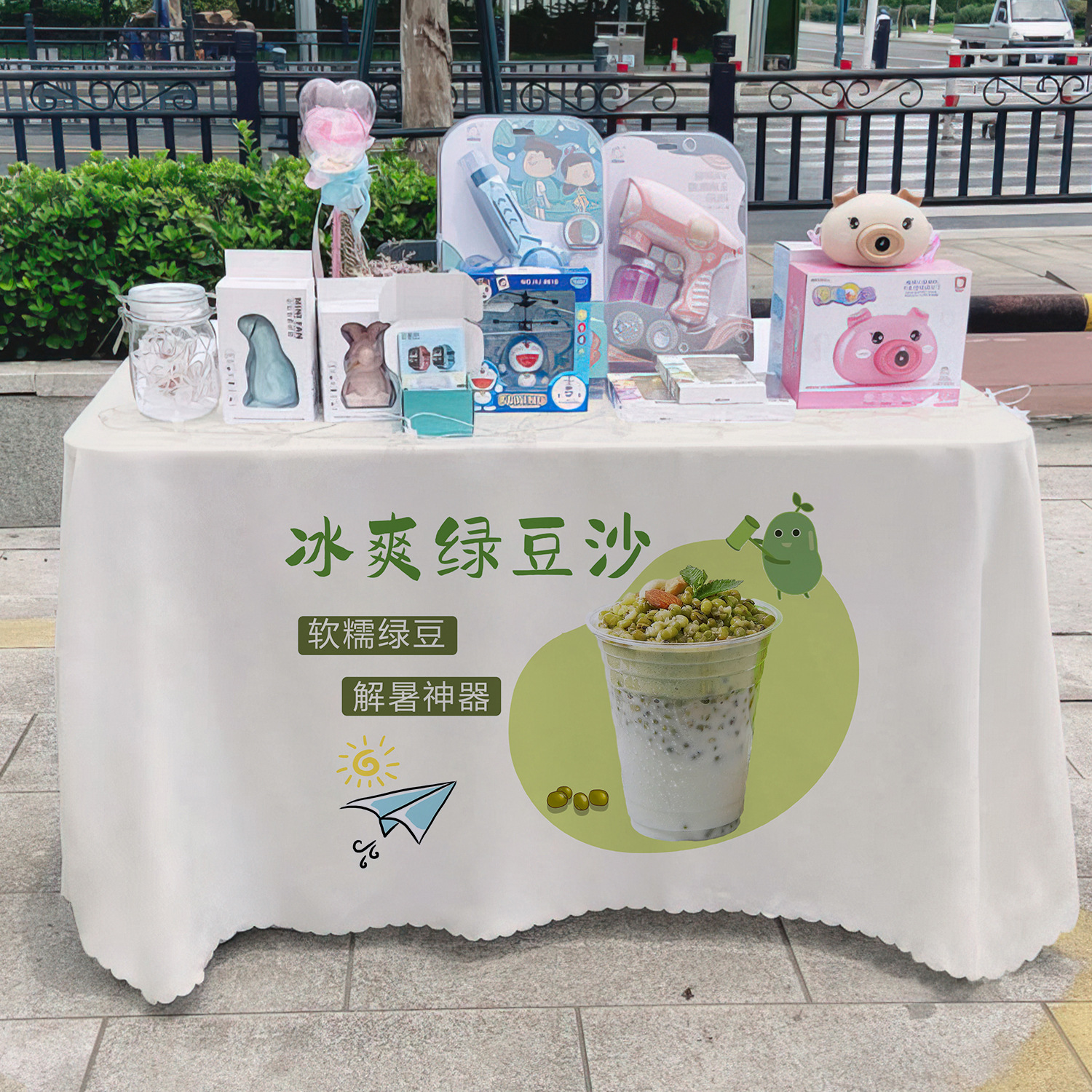 Mesa de arena de frijoles verdes, mesa de publicidad, mesa de mesa