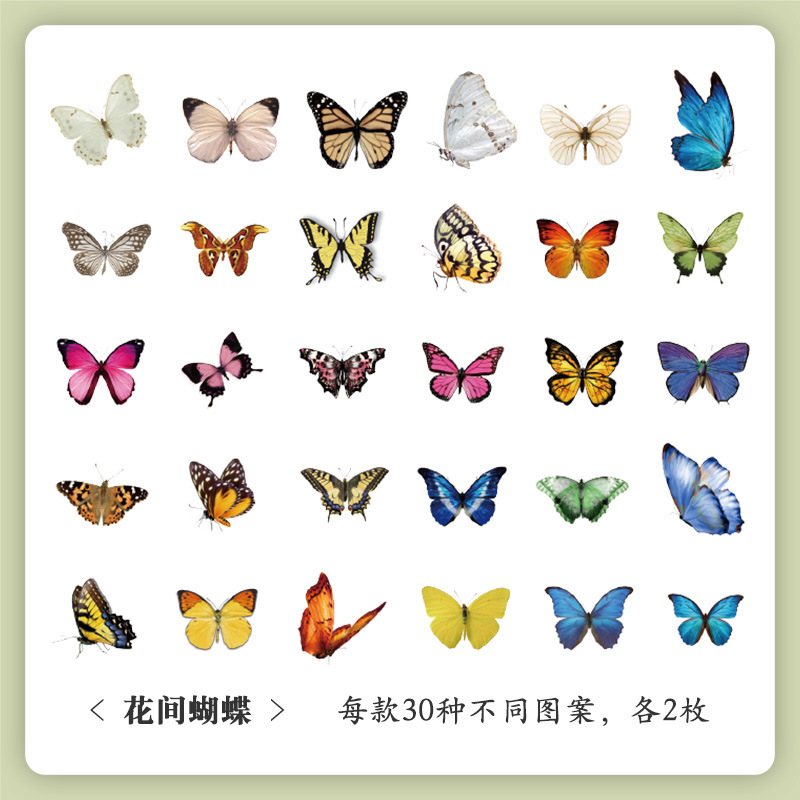 60 piezas de serie de historias naturales Pegatinas de cuentas de mano pegatinas de cuentas de mano para niños creativo material vegetal retro pegatinas a prueba de agua