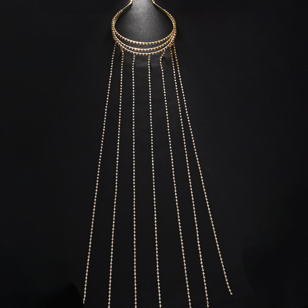 Temperamento europeo y americano de perforación de flash multicapa de alta sensación de diamante bordilla trenzada cadena de cabello accesorios de novia banda de cabeza