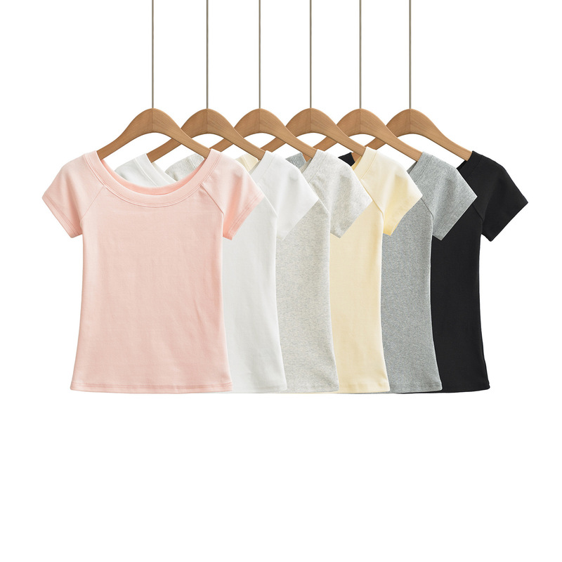 Round Neck Raglan Short-Sleeved T-Shirt for Women 2026 Summer New Hot Girl Style Macaron Color Slim Fit Pullover Top Round Neck Raglan Short-Sleeved T-Shirt for Women 2026 Summer New Hot Girl Style Macaron Color Slim Fit Pullover Top