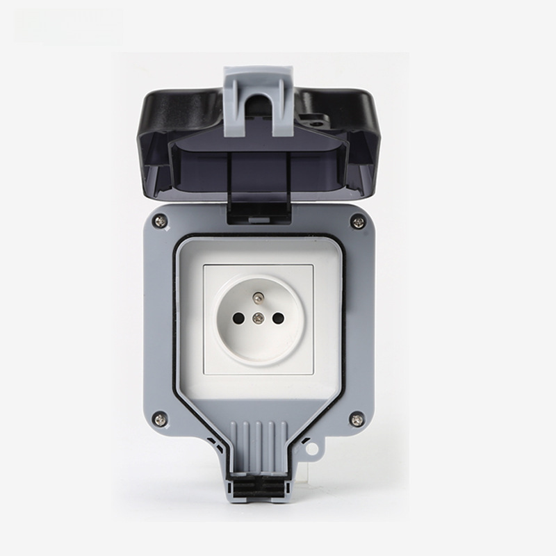 IP66 Outdoor Waterproof Socket Box Outdoor Bathroom Wall Waterproof Switch Socket French Single Pole