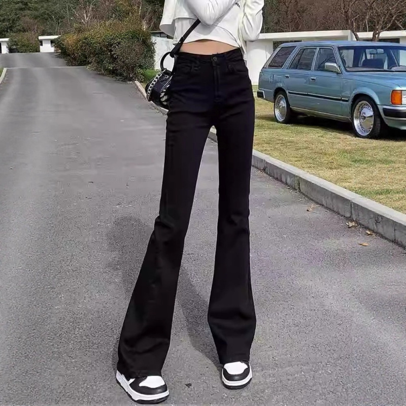 黑色高腰微喇叭牛仔裤女2025年秋季薄款新款爆款春秋女士马蹄裤子|undefined