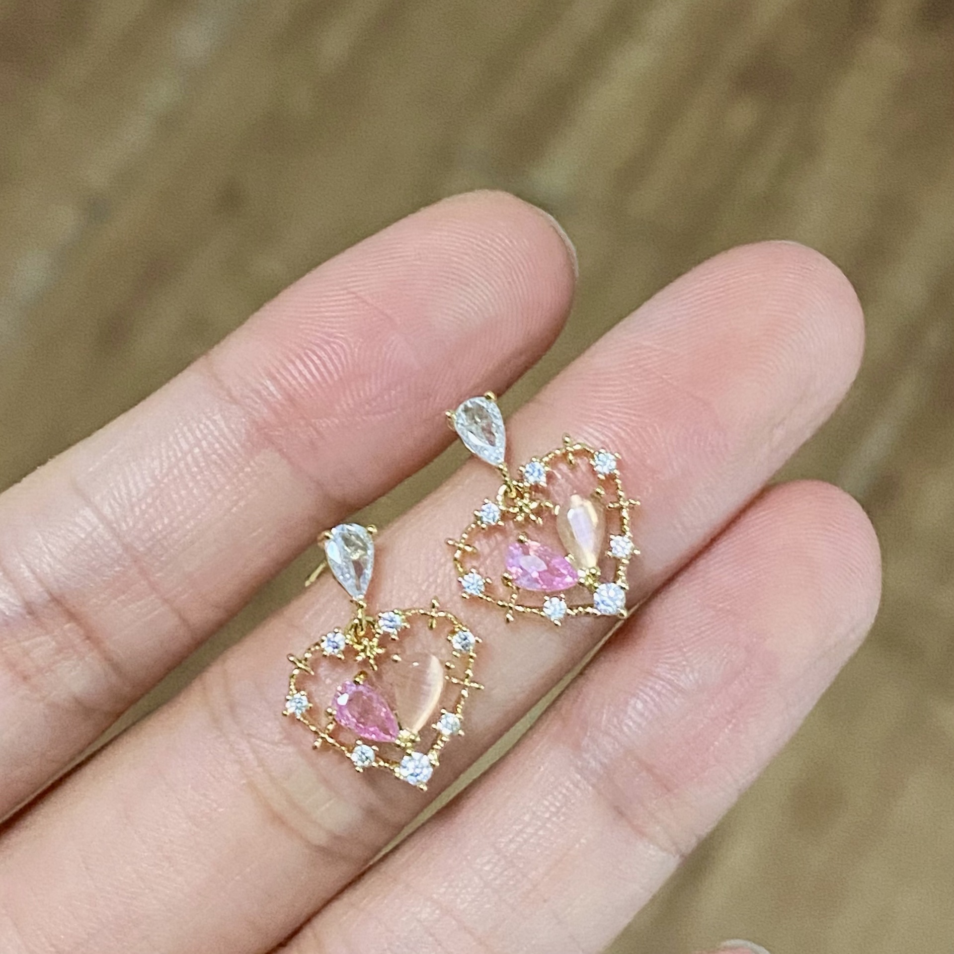 Heart Shape Pattern 1 Pair Sweet Heart Shape Plating Inlay Alloy Rhinestones Drop Earrings