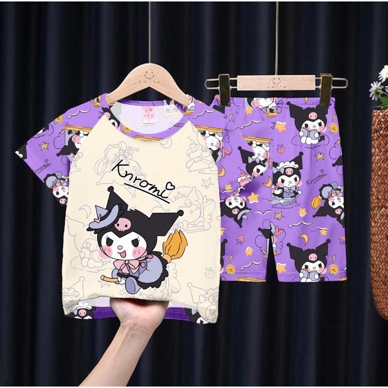 Cross-border wholesale children's pajamas, men's summer, medium and large children's short-sleeved shorts, home clothes, cartoon KPOP girls' group children