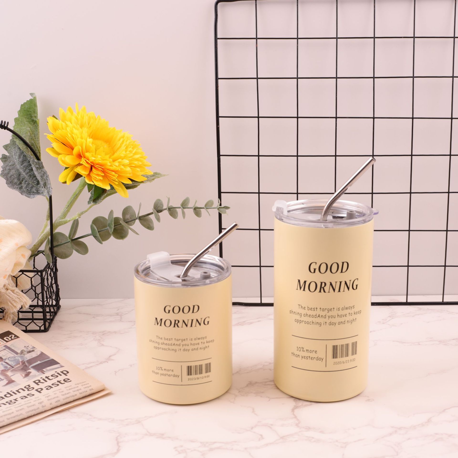 Hielo de vacío transfronterizo Taza de café americana Acero inoxidable Taza de paja con leche portátil de gran capacidad Taza de vacío portátil de coche