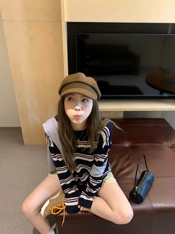 慵懒风撞色条纹长袖针织衫女早秋薄款防晒罩衫宽松休闲松弛感上衣|undefined