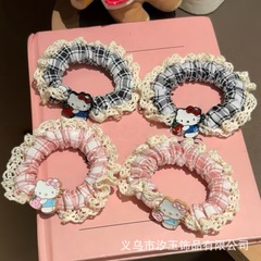 韩系甜美蕾丝花边格子草莓猫咪小肠发圈可爱少女马尾高颜值发绳批