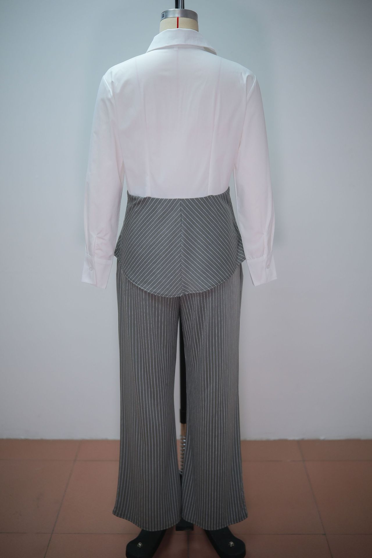 Women's Spring Casual Lapel Shirt And Wide Leg Pants Set Striped Patchwork Suit American Style In Stock_ecoleips.com