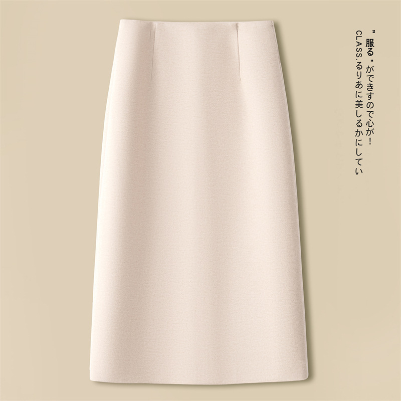 a字半身裙女秋冬2025新款高腰显瘦毛呢中长款裙子黑色包臀直筒裙|undefined