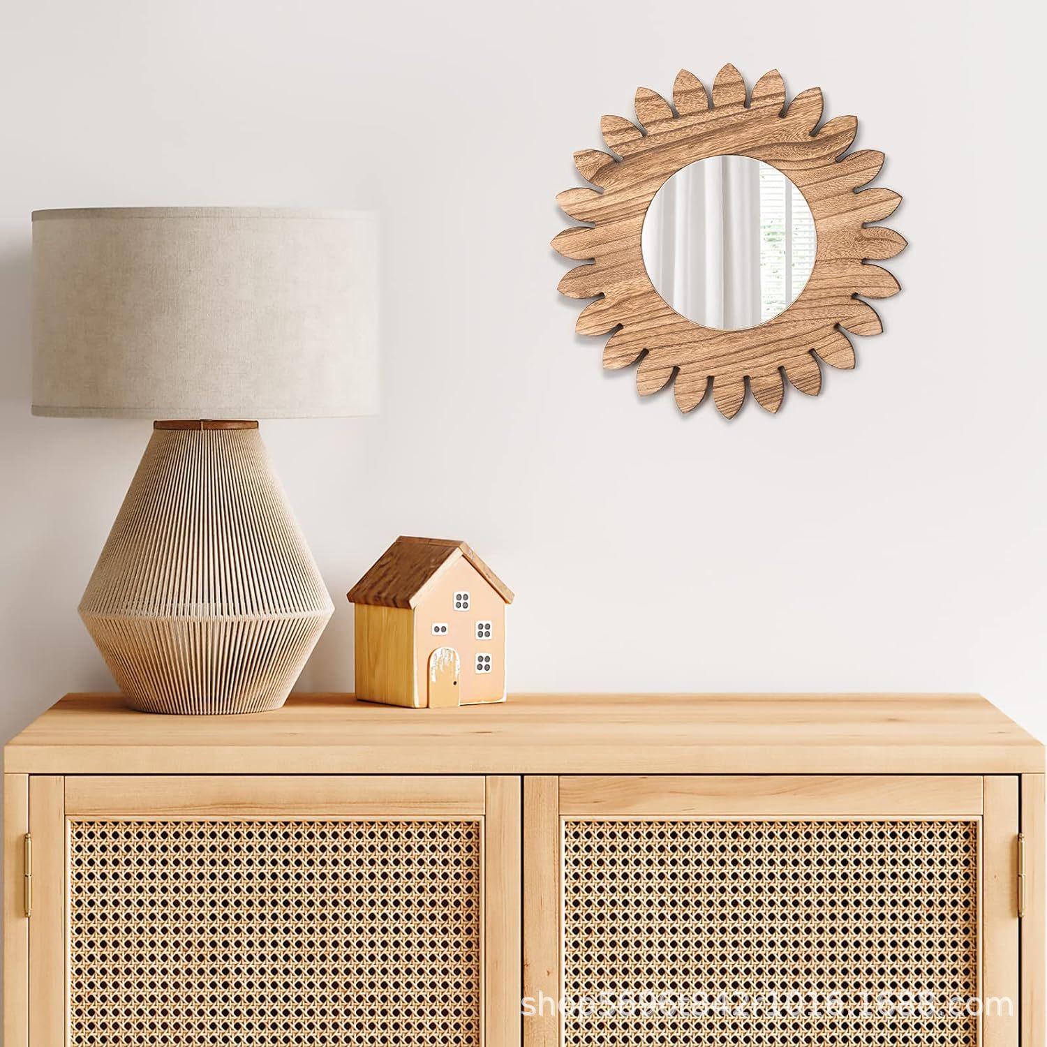 木质壁挂装饰镜 创意圆形镜拍照道具 洗手间洗漱台化妆镜民宿浴