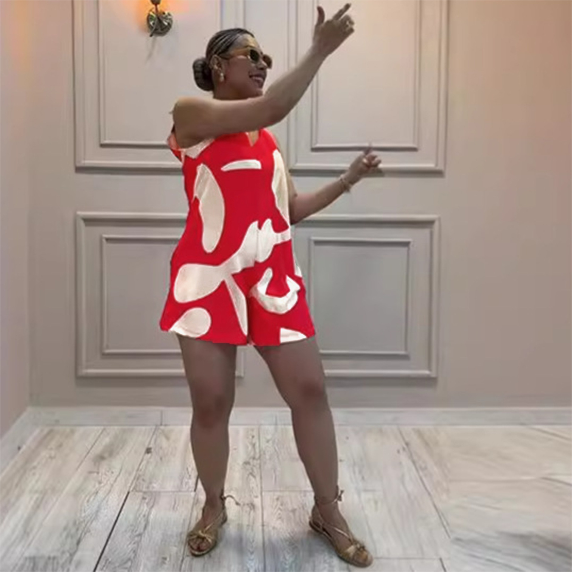 Sexy Printed Lace up Loose Jumpsuit