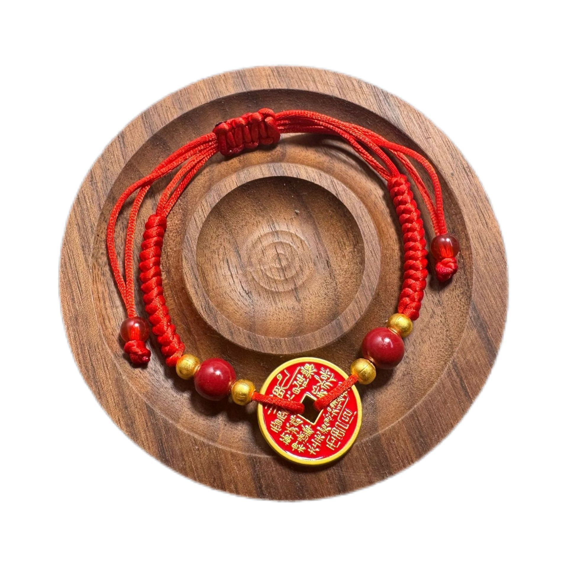山鬼花钱红绳手链 可调节手工编织本命年红绳厂家批发男女通用