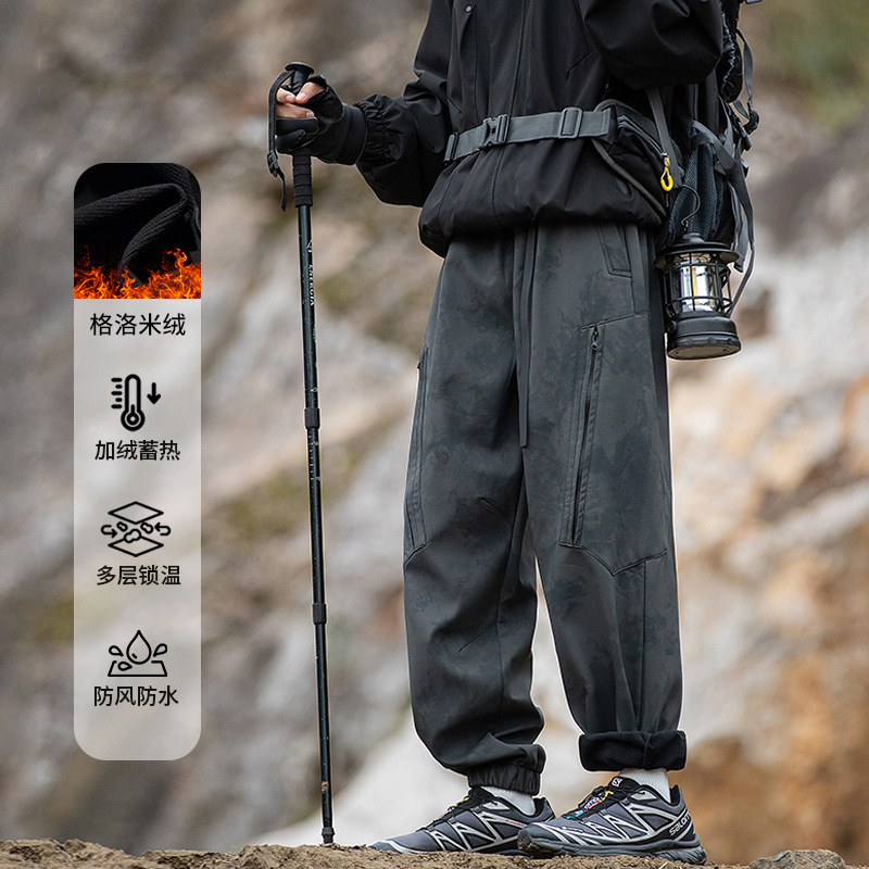 Izexx Trendy Brand Fleece-Lined Cargo Pants Men's American Loose Casual Outdoor Paratrooper Pants Functional Assault Couple Pants