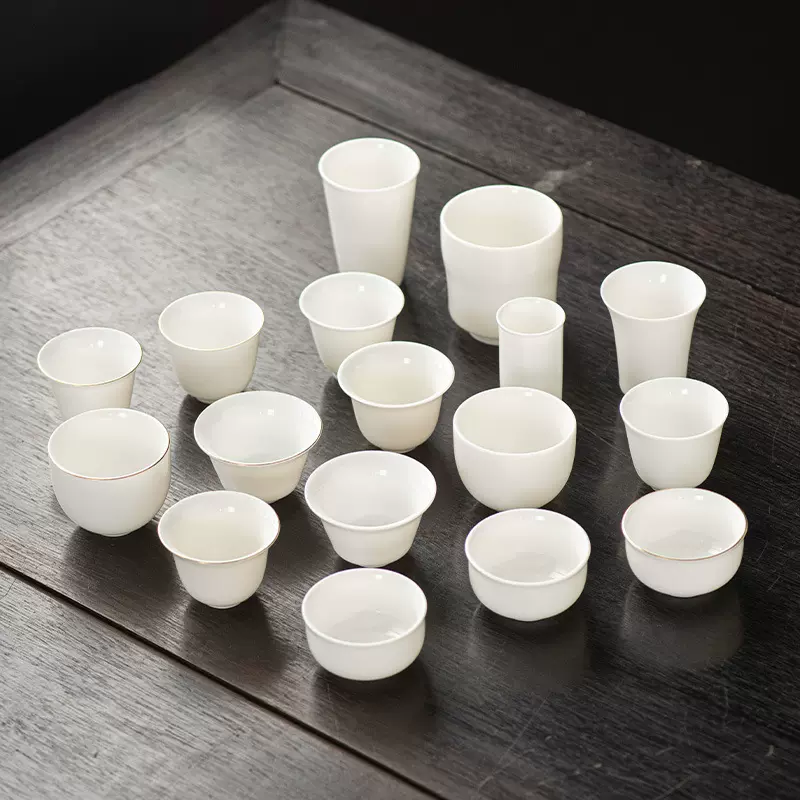 白瓷单个小茶杯陶瓷单杯品茗杯茶具杯子闻香杯主人茶杯功夫茶具