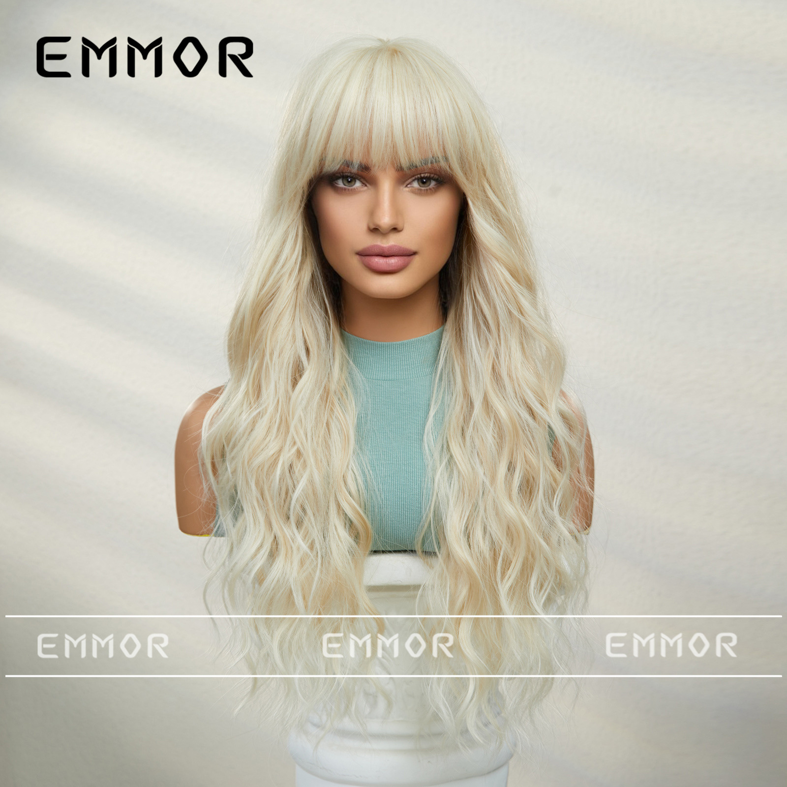 SHIEN transfronterizo primavera nueva moda vigorosa flequillo ondulación del agua larga peluca rizada pelucas de pelo completo