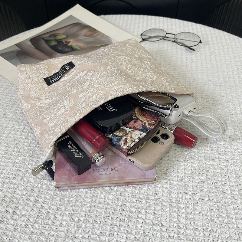 Nicho de diseño floral nueva bolsa de maquillaje portátil de nylon ligero de gran capacidad bolsa de almacenamiento de lavado de viaje