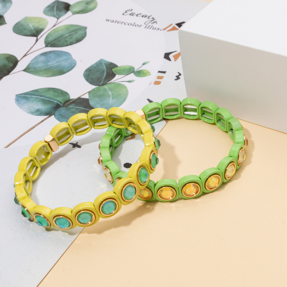 Holiday, Daily Occasion IG Style Round Alloy Enamel Rhinestones Inlay Couple Bracelets